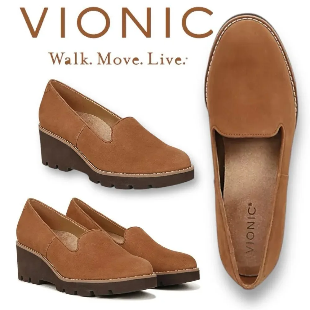 VIONIC Women’s Water Repellent Suede Willa Wedges in the Size 9.5M in Toffee